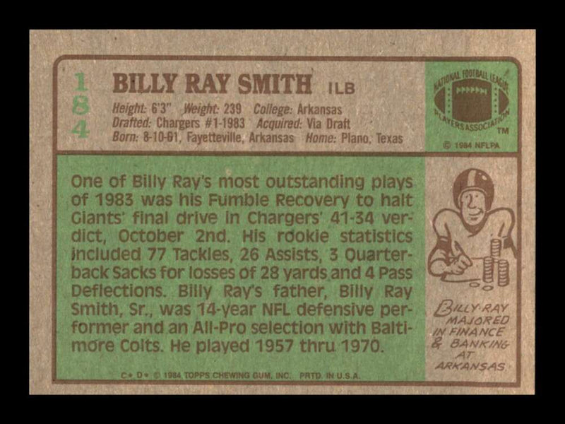 Load image into Gallery viewer, 1984 Topps Billy Ray Smith #184 San Diego Chargers Rookie RC Image 2
