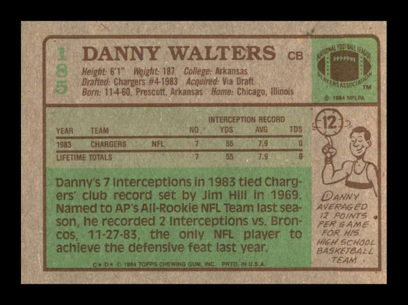 Load image into Gallery viewer, 1984 Topps Danny Walters #185 San Diego Chargers Rookie RC Image 2
