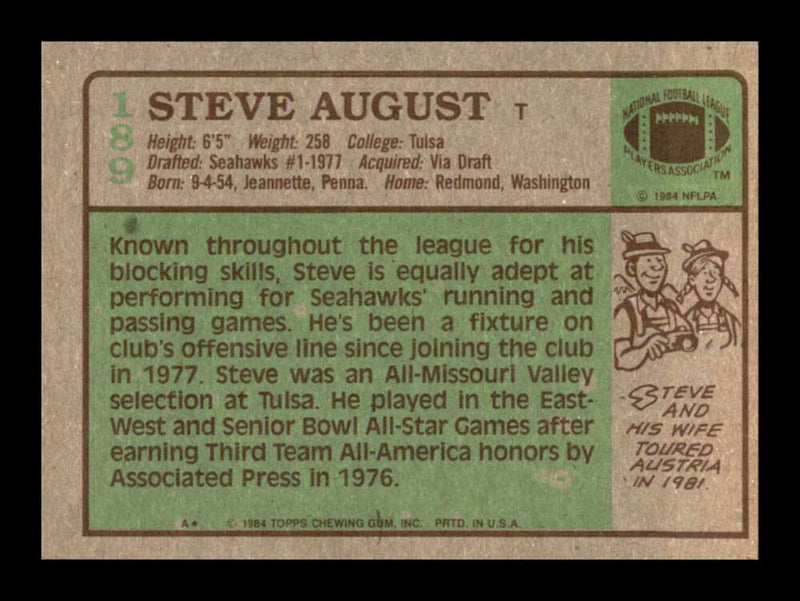 Load image into Gallery viewer, 1984 Topps Steve August #189 Seattle Seahawks Image 2
