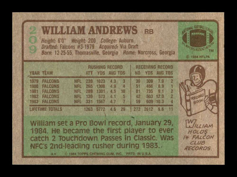 Load image into Gallery viewer, 1984 Topps William Andrews #209 Atlanta Falcons Image 2
