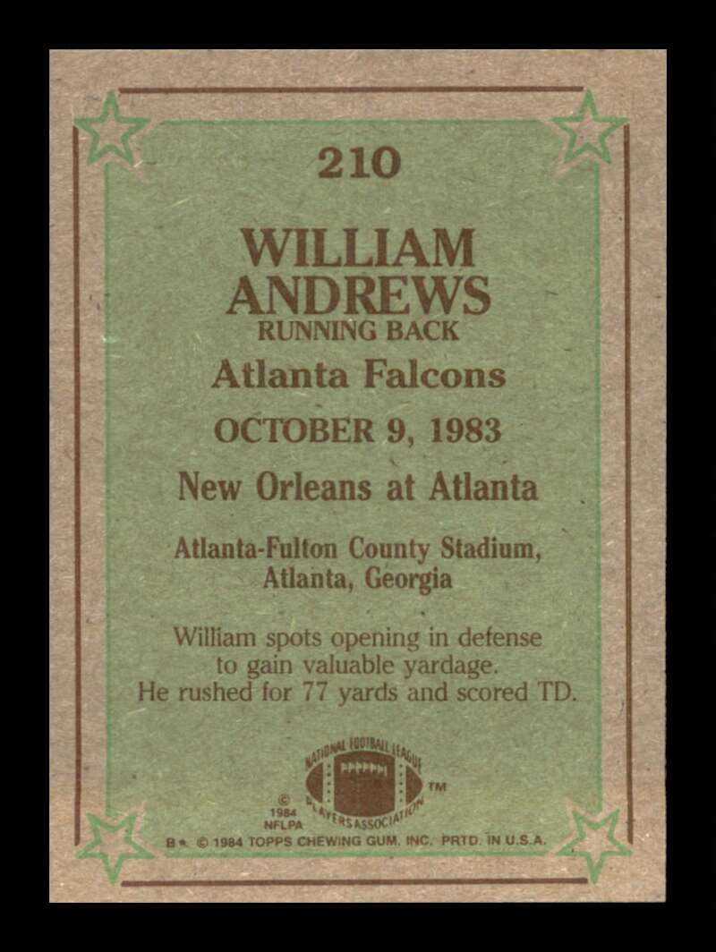 Load image into Gallery viewer, 1984 Topps William Andrews #210 Atlanta Falcons Image 2
