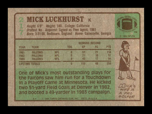 1984 Topps Mick Luckhurst 