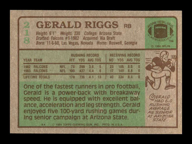 Load image into Gallery viewer, 1984 Topps Gerald Riggs #218 Atlanta Falcons Image 2
