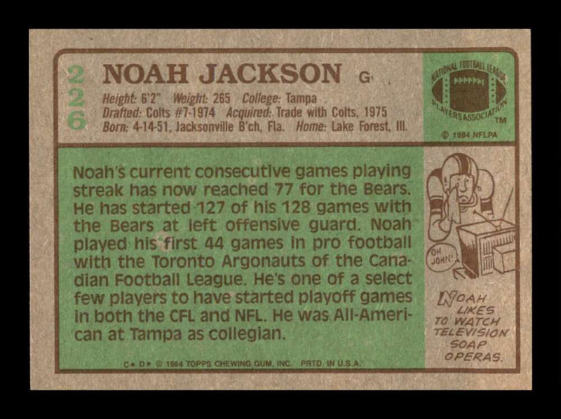 Load image into Gallery viewer, 1984 Topps Noah Jackson #226 Chicago Bears Image 2
