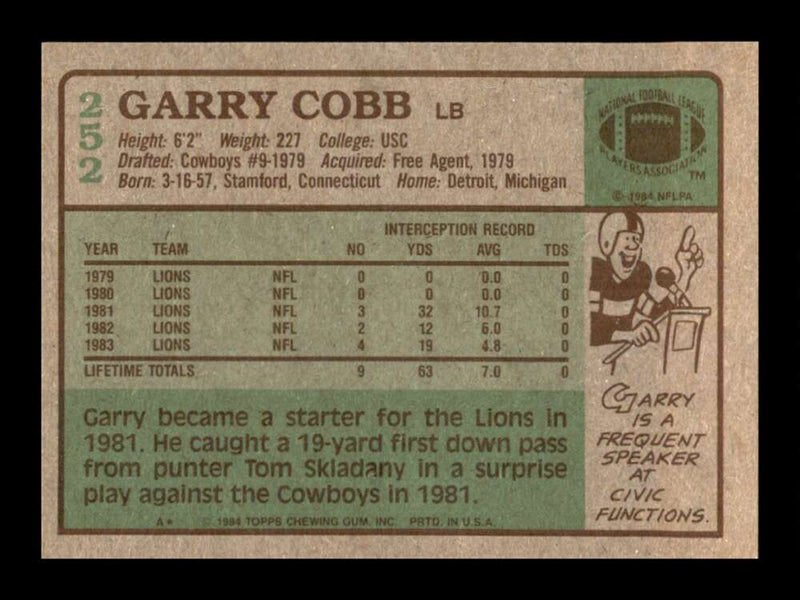 Load image into Gallery viewer, 1984 Topps Garry Cobb #252 Detroit Lions Image 2
