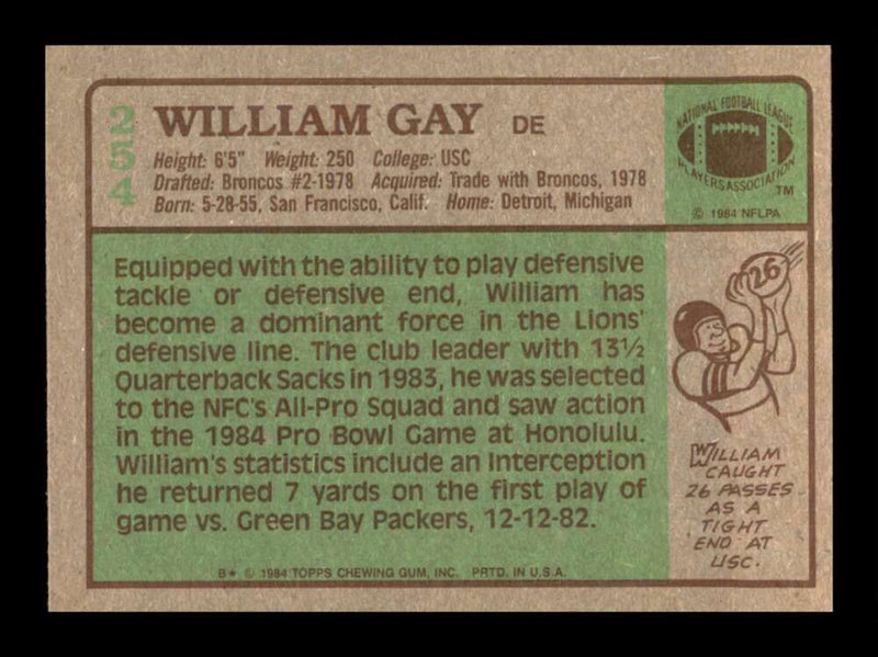 Load image into Gallery viewer, 1984 Topps William Gay #254 Detroit Lions Image 2
