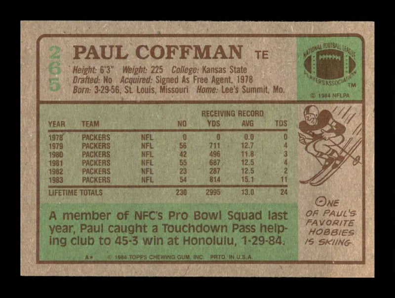 Load image into Gallery viewer, 1984 Topps Paul Coffman #265 Green Bay Packers Image 2
