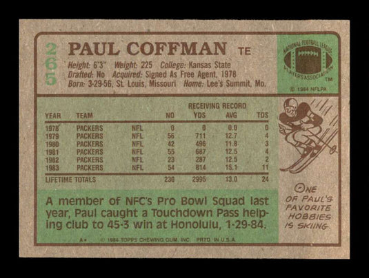 1984 Topps Paul Coffman