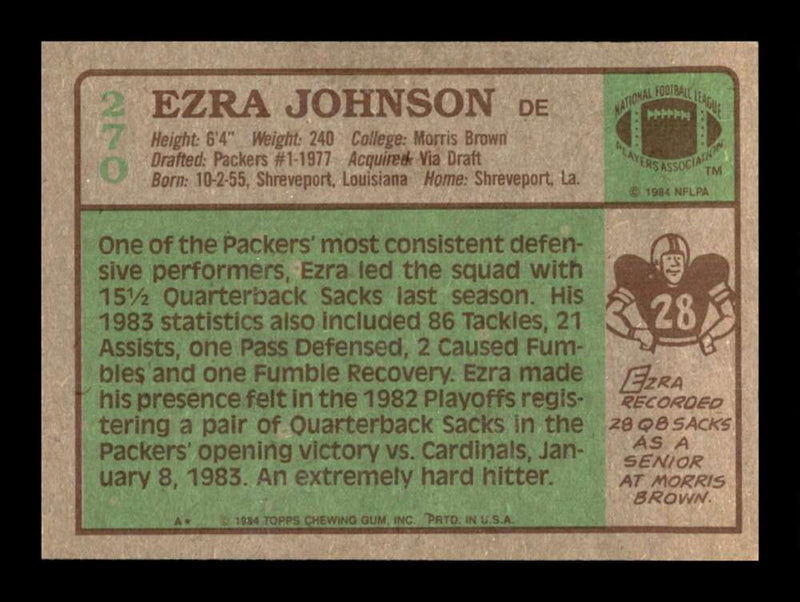 Load image into Gallery viewer, 1984 Topps Ezra Johnson #270 Green Bay Packers Image 2
