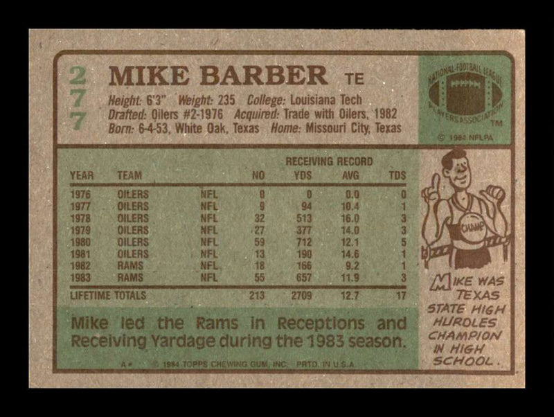 Load image into Gallery viewer, 1984 Topps Mike Barber #277 Los Angeles Rams Image 2
