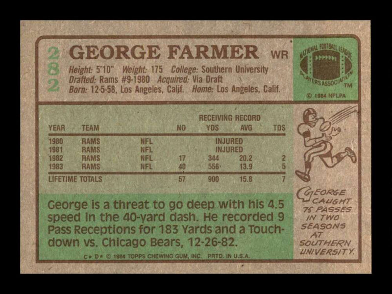 Load image into Gallery viewer, 1984 Topps George Farmer #282 Los Angeles Rams Image 2
