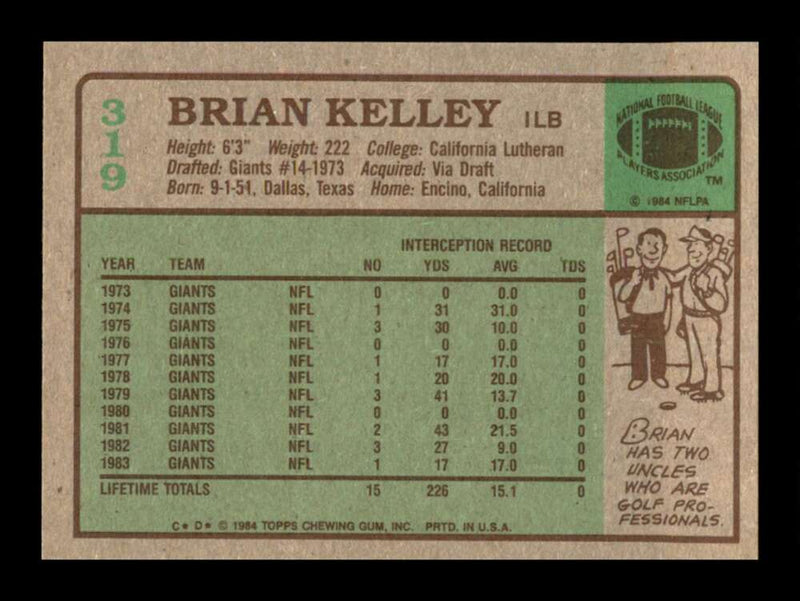 Load image into Gallery viewer, 1984 Topps Brian Kelley #319 New York Giants Image 2
