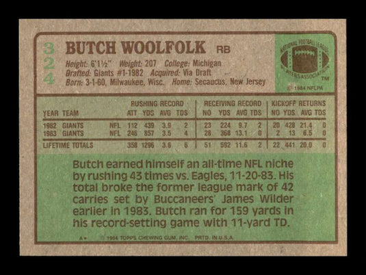 1984 Topps Butch Woolfolk 