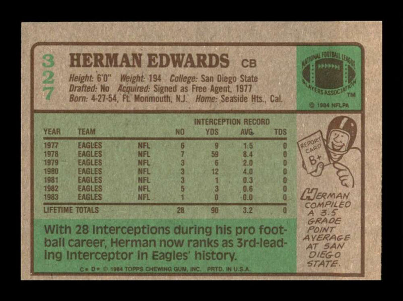 Load image into Gallery viewer, 1984 Topps Herman Edwards #327 Philadelphia Eagles Image 2
