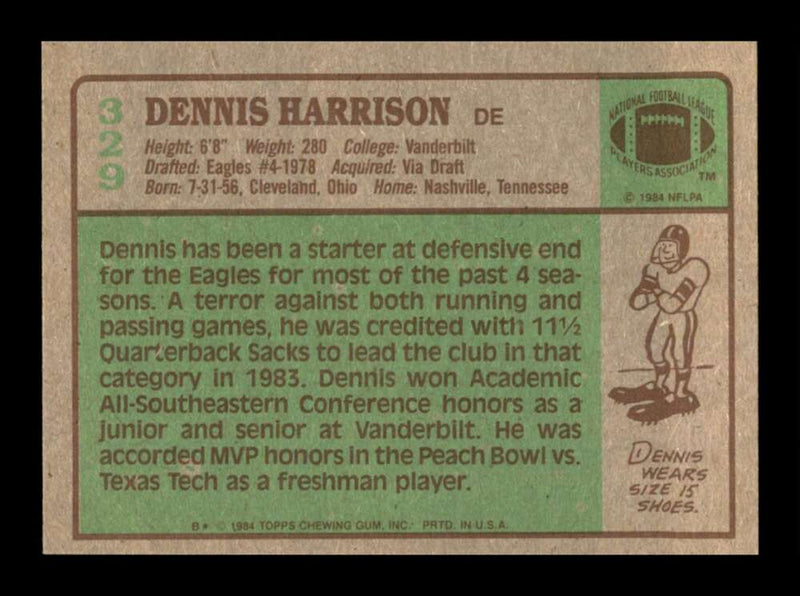 Load image into Gallery viewer, 1984 Topps Dennis Harrison #329 Philadelphia Eagles Image 2
