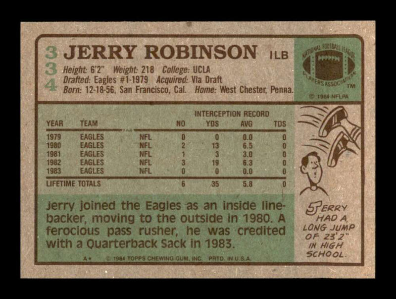 Load image into Gallery viewer, 1984 Topps Jerry Robinson #334 Philadelphia Eagles Image 2
