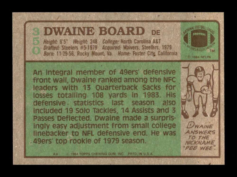 Load image into Gallery viewer, 1984 Topps Dwaine Board #350 San Francisco 49ers Image 2
