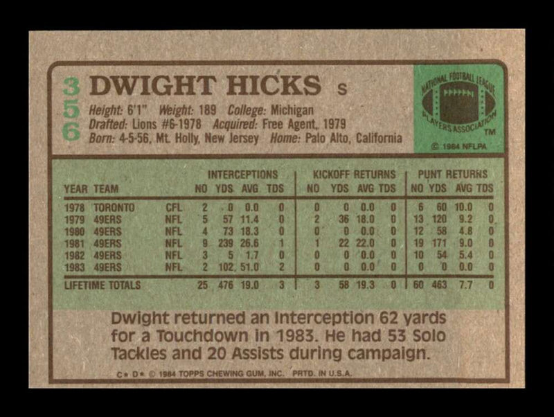 Load image into Gallery viewer, 1984 Topps Dwight Hicks #356 San Francisco 49ers Image 2
