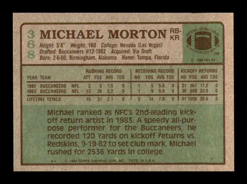 Load image into Gallery viewer, 1984 Topps Michael Morton #368 Tampa Bay Buccaneers Rookie RC Image 2
