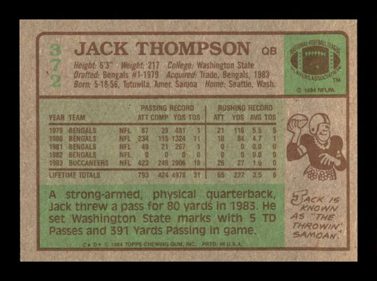 1984 Topps Jack Thompson