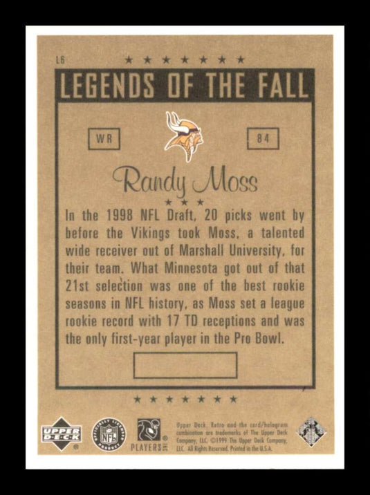 1999 Upper Deck Retro Legends of the Fall Randy Moss