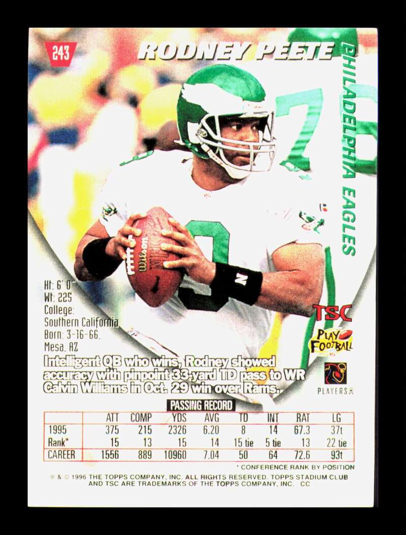 Load image into Gallery viewer, 1996 Topps Stadium Club Matrix Rodney Peete #243 Philadelphia Eagles  Image 2
