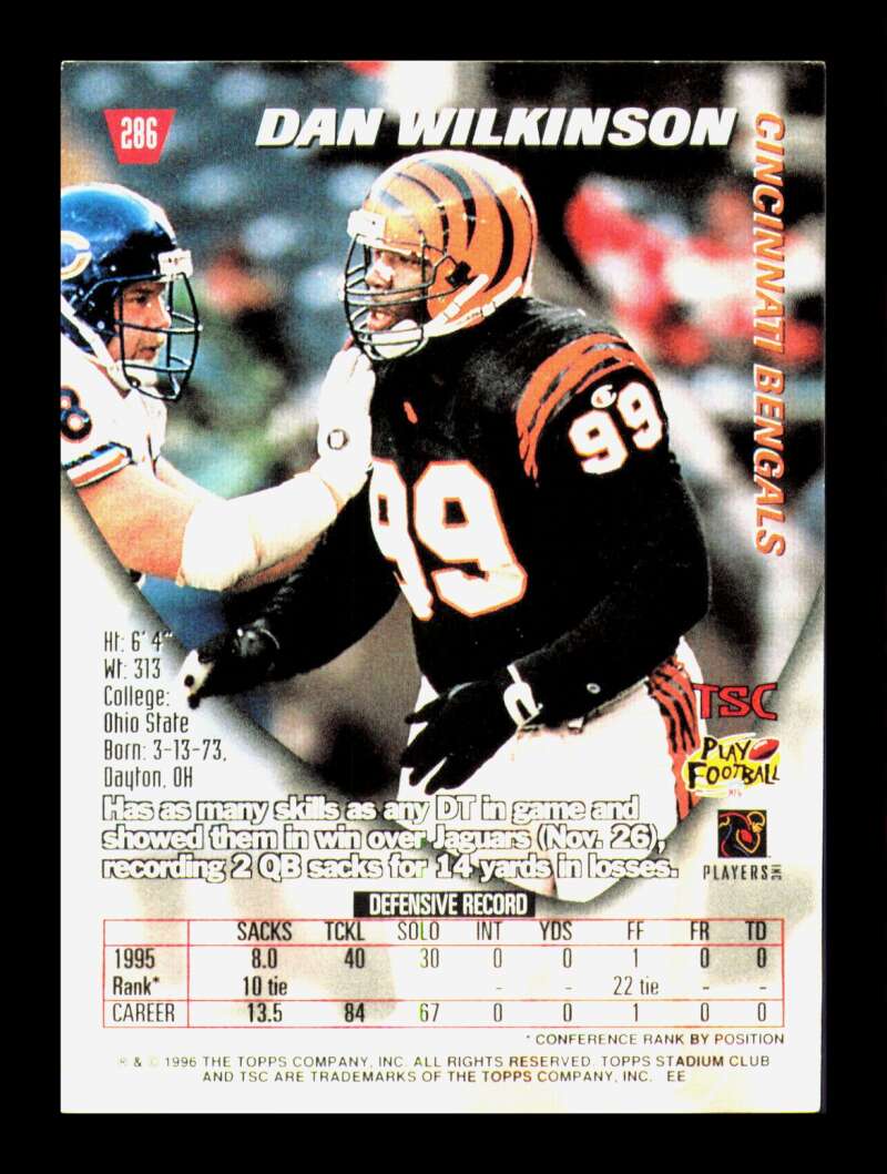 Load image into Gallery viewer, 1996 Topps Stadium Club Matrix Dan Wilkinson #286 Cincinnati Bengals  Image 2
