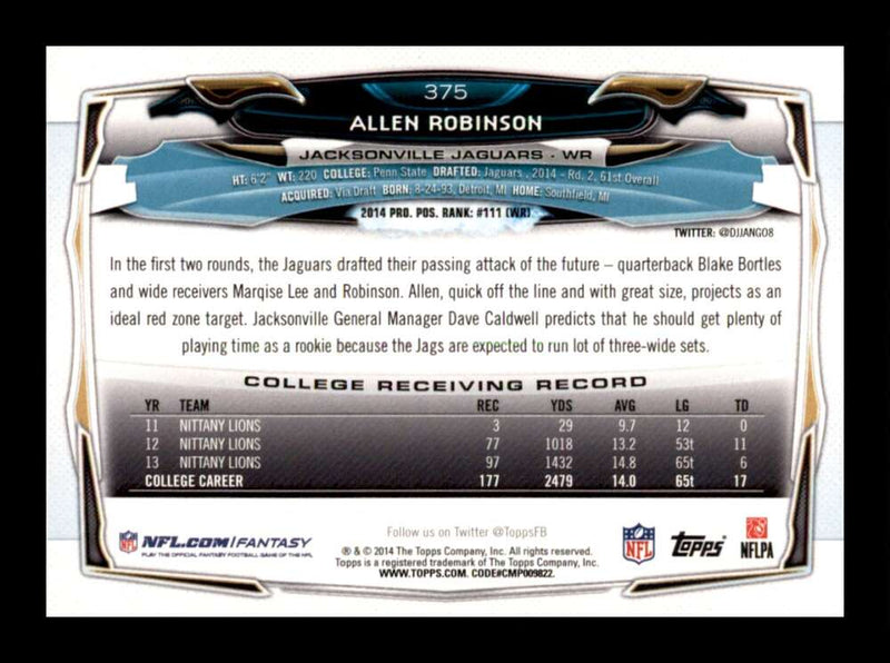 Load image into Gallery viewer, 2014 Topps Allen Robinson #375 Jacksonville Jaguars Rookie RC  Image 2
