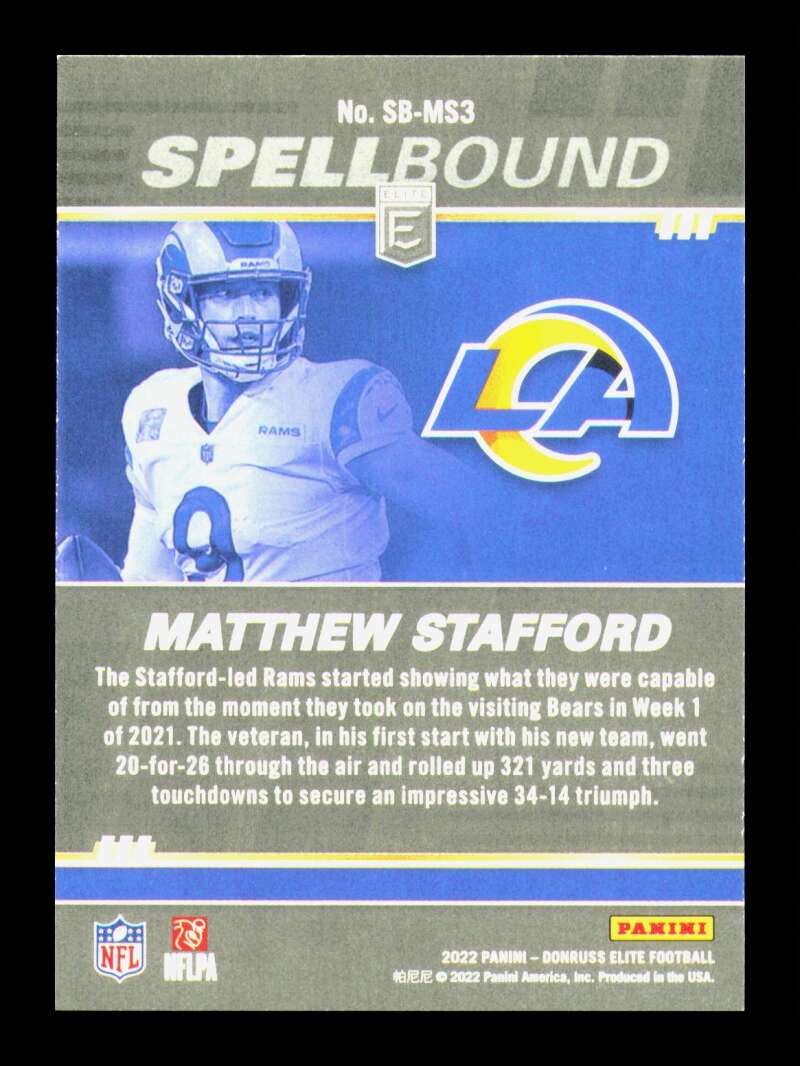 Load image into Gallery viewer, 2022 Donruss Elite Spellbound Green Matthew Stafford #SB-MS3 Los Angeles Rams  Image 2
