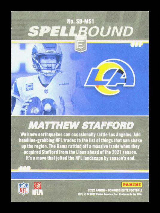 2022 Donruss Elite Spellbound Green Matthew Stafford