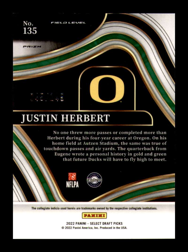 Load image into Gallery viewer, 2022 Panini Select Draft Red Prizm Justin Herbert #135 Oregon Ducks /149  Image 2
