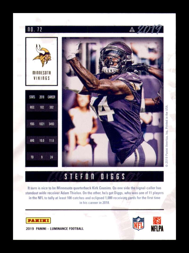 Load image into Gallery viewer, 2019 Panini Luminance Green Stefon Diggs #72 Minnesota Vikings /49  Image 2
