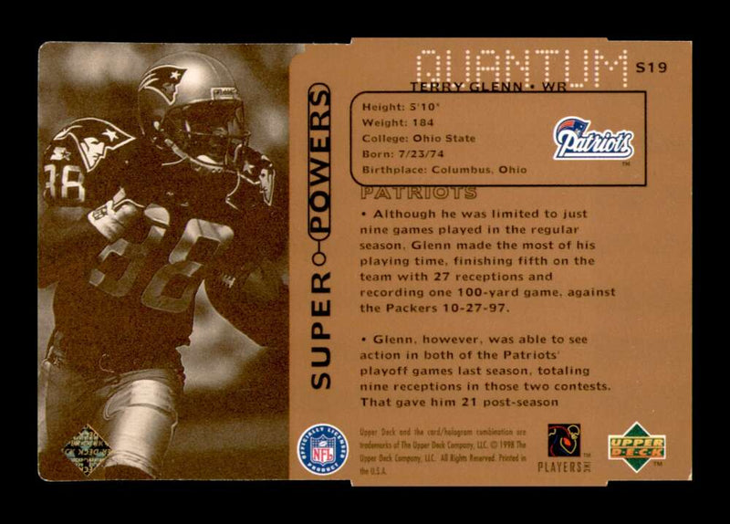 Load image into Gallery viewer, 1998 Upper Deck Super Powers Die Cut Bronze Terry Glenn #S19 New England Patriots /100  Image 2
