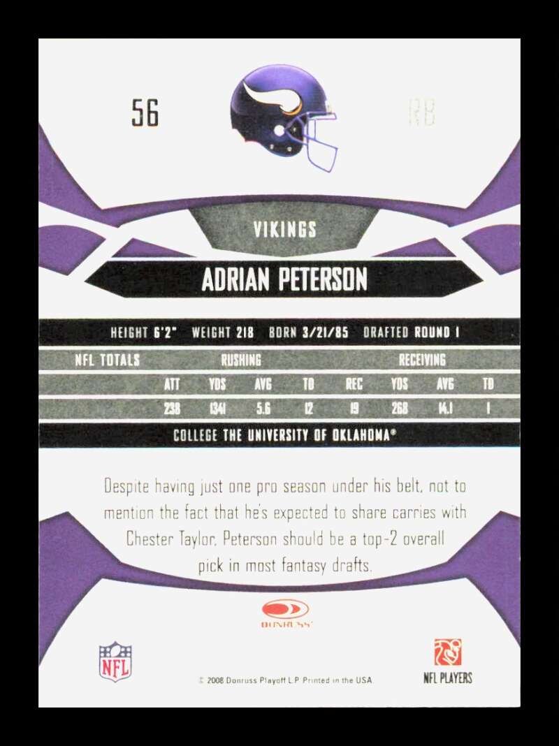 Load image into Gallery viewer, 2008 Donruss Gridiron Gear Adrian Peterson #56 Minnesota Vikings  Image 2
