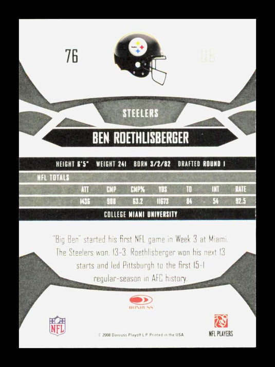 2008 Donruss Gridiron Gear Ben Roethlisberger