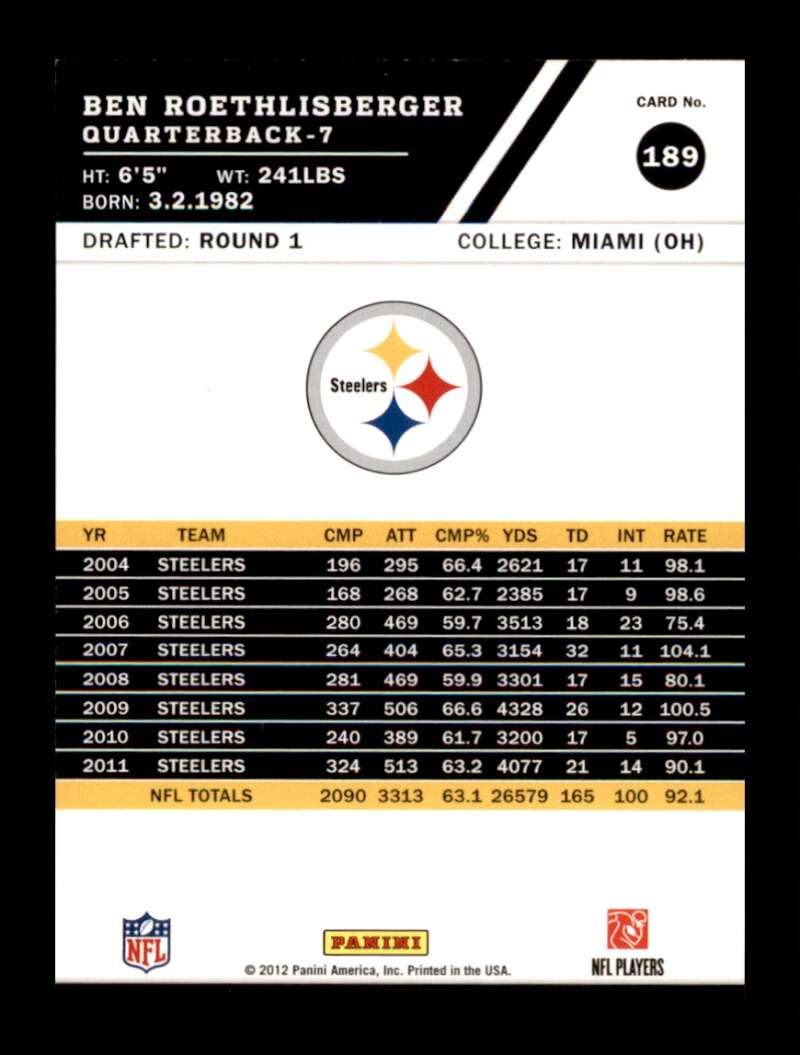 Load image into Gallery viewer, 2012 Score Ben Roethlisberger #189 Pittsburgh Steelers  Image 2
