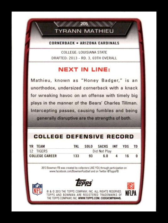 2013 Bowman Tyrann Mathieu 