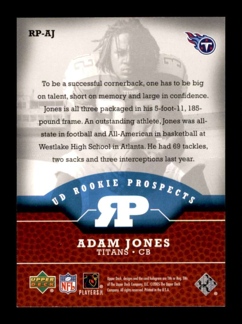 Load image into Gallery viewer, 2005 Upper Deck Rookie Prospects Adam Jones #RP-AJ Tennessee Titans Rookie RC Image 2
