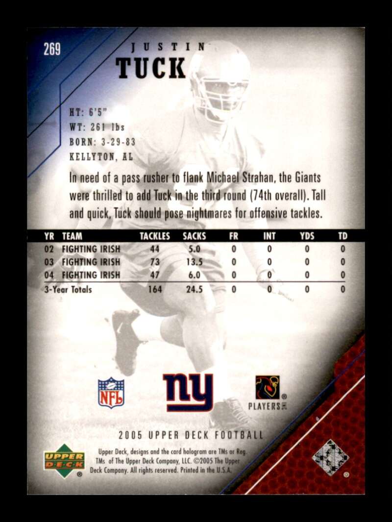 Load image into Gallery viewer, 2005 Upper Deck Justin Tuck #269 New York Giants Rookie RC  Image 2
