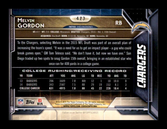 2015 Topps Melvin Gordon 