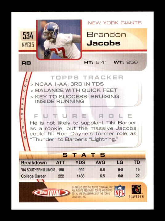 2005 Topps Total Brandon Jacobs 