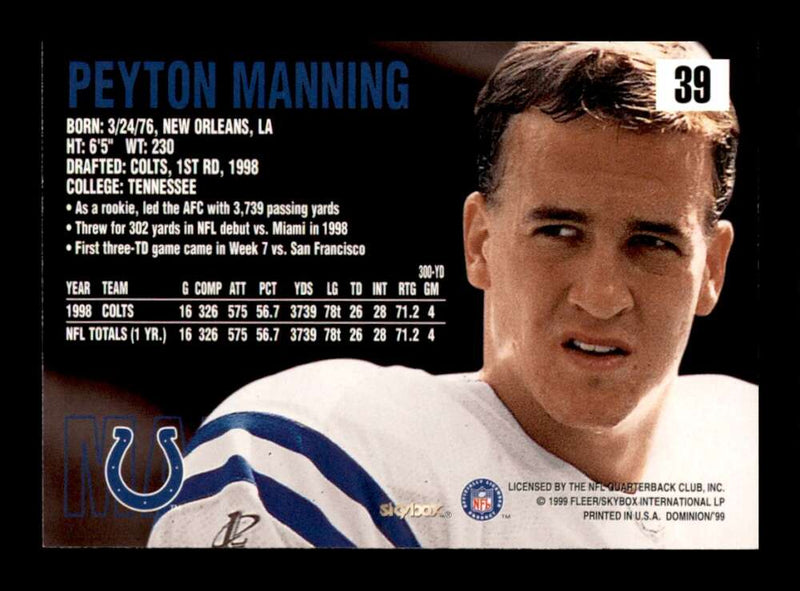 Load image into Gallery viewer, 1999 SkyBox Dominion Peyton Manning #39 Indianapolis Colts  Image 2
