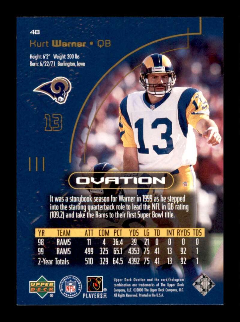 Load image into Gallery viewer, 2000 Upper Deck Ovation Kurt Warner #48 St. Louis Rams  Image 2
