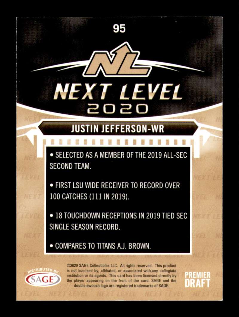 Load image into Gallery viewer, 2020 SAGE HIT Premier Draft Justin Jefferson #95 Minnesota Vikings Rookie RC Image 2
