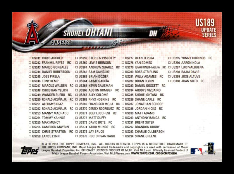 Load image into Gallery viewer, 2018 Topps Update Shohei Ohtani #US189 3 HR Streak Los Angeles Angels Rookie RC Image 2

