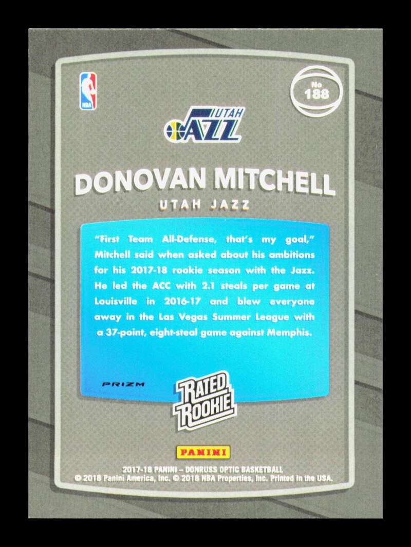 Load image into Gallery viewer, 2017-18 Donruss Optic Holo Silver Prizm Donovan Mitchell #188 Utah Jazz Rookie RC Image 2
