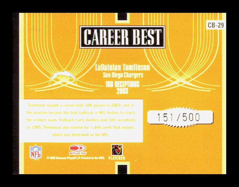 Load image into Gallery viewer, 2005 Donruss Elite Career Best Gold LaDainian Tomlinson #CB-29 San Diego Chargers /500  Image 2
