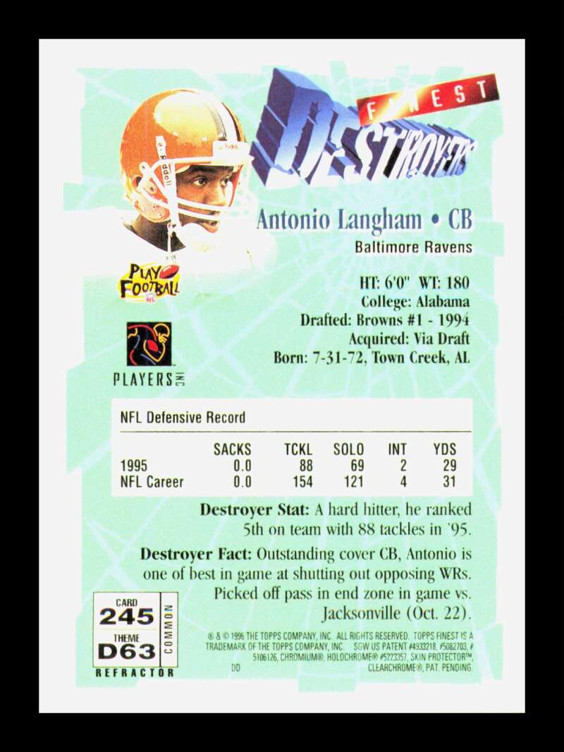 Load image into Gallery viewer, 1996 Topps Finest Refractor Antonio Langham #245 Baltimore Ravens Image 2
