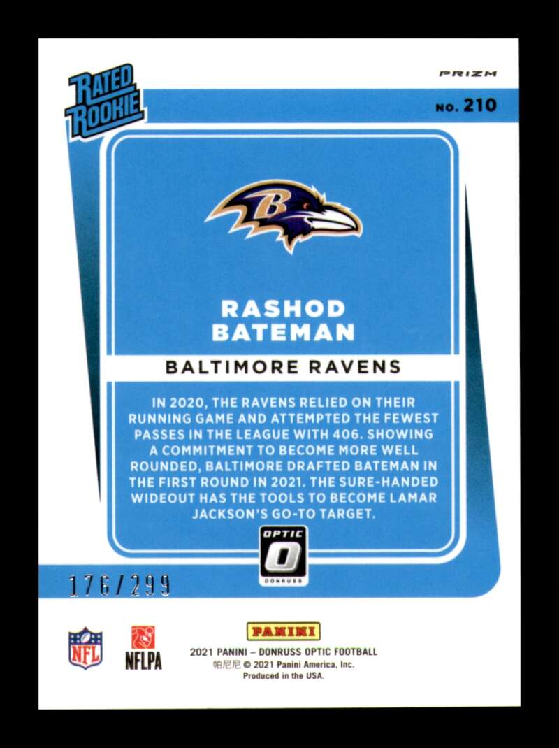 Load image into Gallery viewer, 2021 Donruss Optic Wave Prizm Rashod Bateman #210 Baltimore Ravens Rookie RC /299  Image 2
