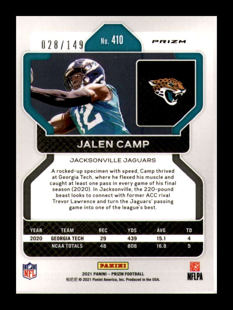 Load image into Gallery viewer, 2021 Panini Prizm Red Wave Prizm Jalen Camp #410 Jacksonville Jaguars Rookie RC /149  Image 2

